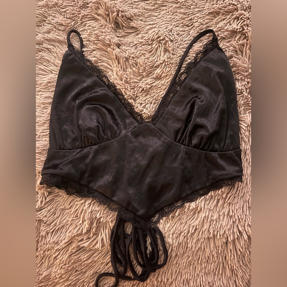 Garage satin and lace tie up back top/ size large
